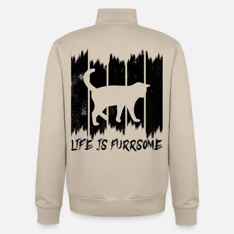 Drôle de chat qui dit - Sweat zippé unisexe en coton bio Stanley/Stella - beige crème