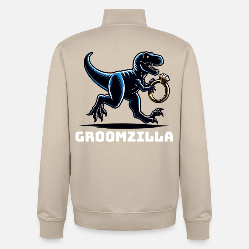 Groomzilla Dinosaur Ring Funny Wedding - Unisex Organic Zip Sweatshirt by Stanley/Stella - desert dust
