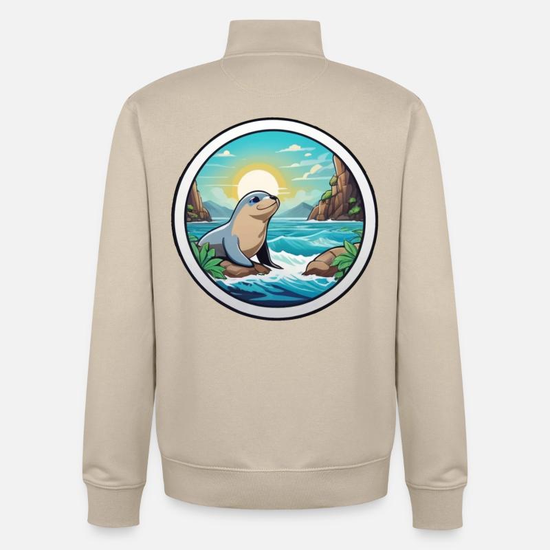 Petit phoque sur la côte - Sweat zippé unisexe en coton bio Stanley/Stella - beige crème