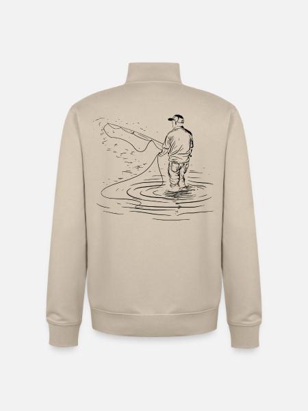 Fishing Drawing - Unisex Organic Zip Sweatshirt by Stanley/Stella - desert dust