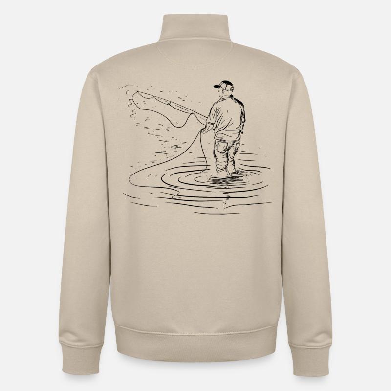 Fishing Drawing - Unisex Organic Zip Sweatshirt by Stanley/Stella - desert dust