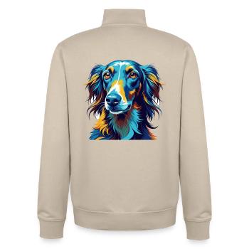 Vieux lévrier croate race de chien dessin animé Kawaii - Sweat zippé unisexe en coton bio Stanley/Stella - beige crème - Dos - AI Model Male 185 dark (185cm)