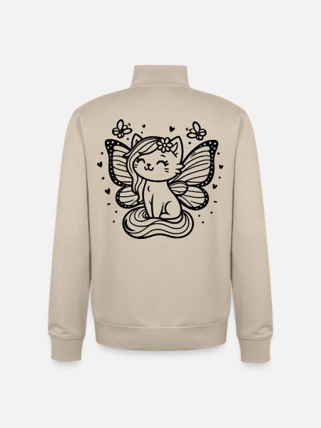 Winged Cat (black) - Unisex Organic Zip Sweatshirt by Stanley/Stella - desert dust