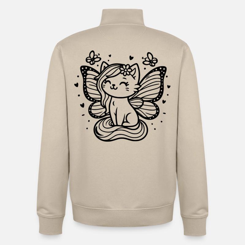 Chat ailé (noir) - Sweat zippé unisexe en coton bio Stanley/Stella - beige crème