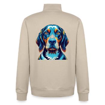 Southern Hound Dog Breed Colorful Cartoon Kawaii - Unisex Organic Zip Sweatshirt by Stanley/Stella - desert dust - Back - AI Model Male 185 dark (185cm)