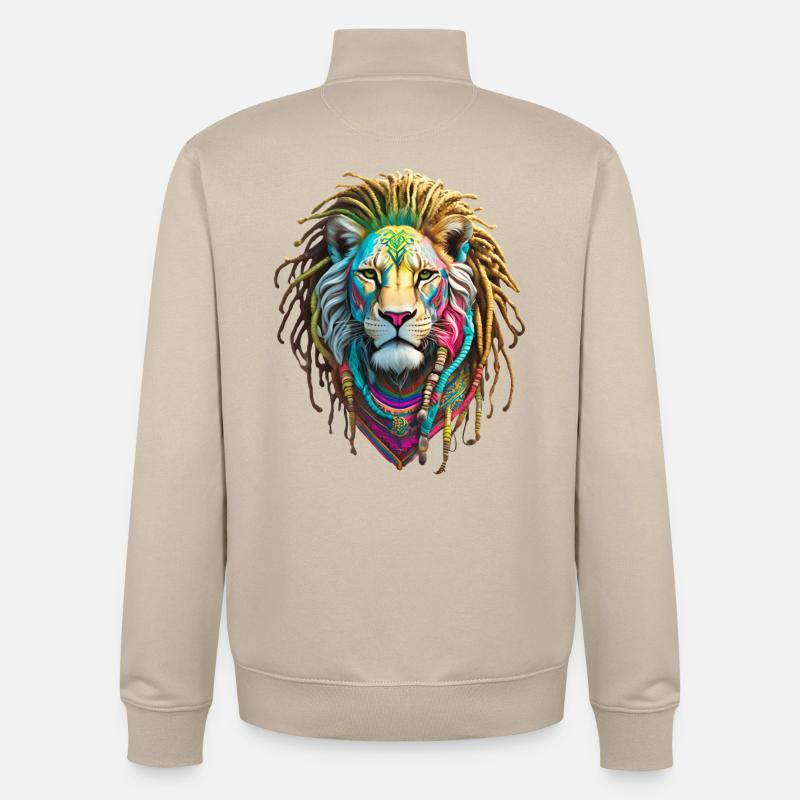 Bunte Afro Löwen und kunstvolle Dreadlocks - Unisex Organic Zip Sweatshirt von Stanley/Stella - Cremebeige