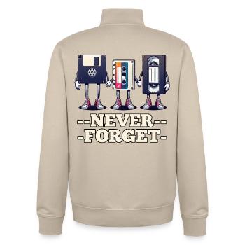 Diskette, Kassette, VHS - Niemals vergessen - Unisex Organic Zip Sweatshirt von Stanley/Stella - Cremebeige - Hinten - AI Model Male 185 dark (185cm)
