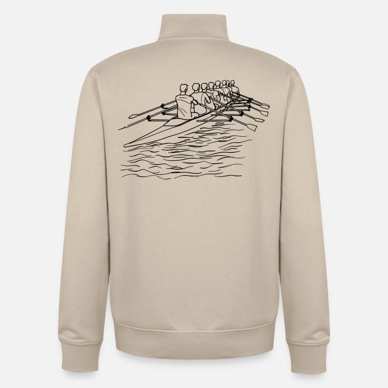 Dessin au trait de l’équipe d’aviron - Sweat zippé unisexe en coton bio Stanley/Stella - beige crème
