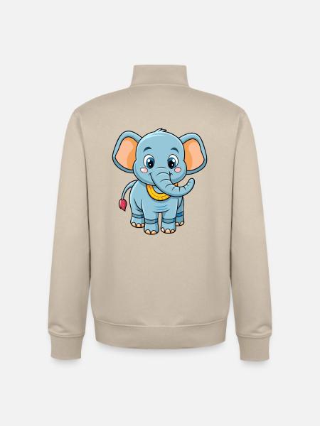 Elephant Cute Cartoon Character Kawaii Clipart - Unisex Organic Zip Sweatshirt by Stanley/Stella - desert dust
