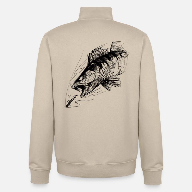 Poisson de vie ! - T-shirt de pêche Zander Attack 2 - Sweat zippé unisexe en coton bio Stanley/Stella - beige crème