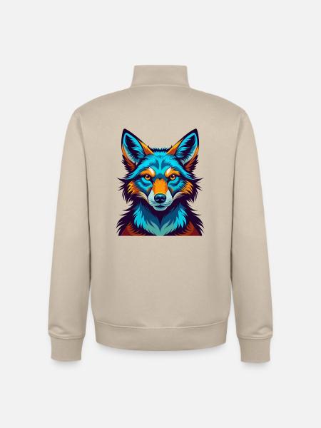 prärievarg, färgrik, kawaii, tecknad figur Clipart - Unisex sweatshirt med dragkedja i ekologisk bomull Stanley/Stella - krämbeige