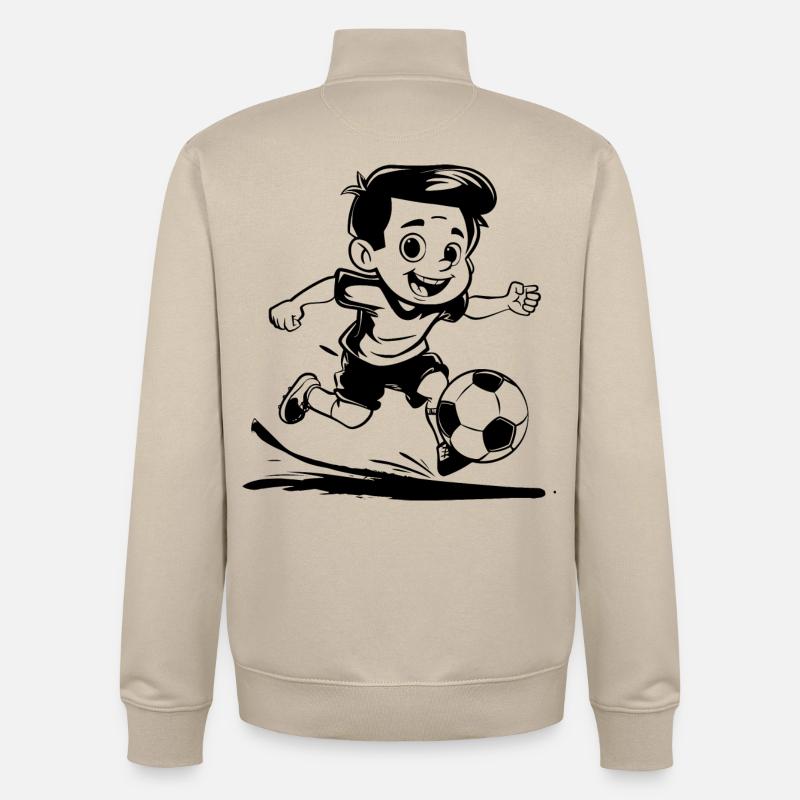 Soccer Boy Dessin animé Look - Sweat zippé unisexe en coton bio Stanley/Stella - beige crème