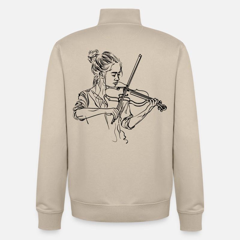 Dessin de fille de violon - Sweat zippé unisexe en coton bio Stanley/Stella - beige crème