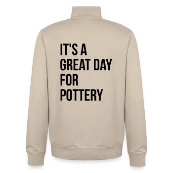 Pottery - Unisex Organic Zip Sweatshirt by Stanley/Stella - desert dust - Back - AI Model Male 185 dark (185cm)