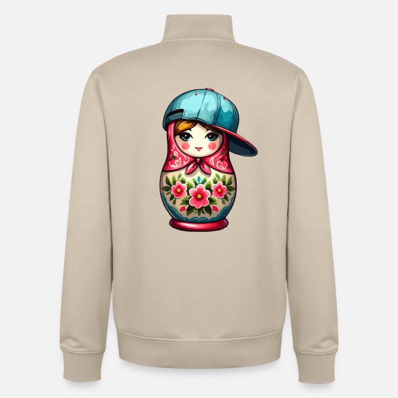 Matriochka Cool Cap Cadeau - Sweat zippé unisexe en coton bio Stanley/Stella - beige crème