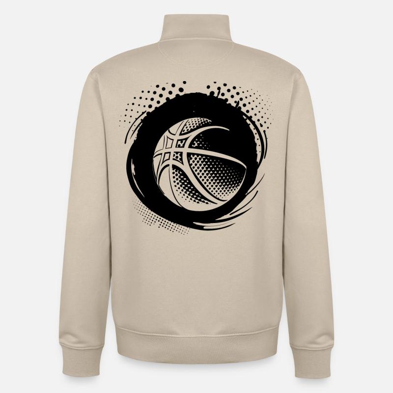 Dessin de ballon de basket-ball - Sweat zippé unisexe en coton bio Stanley/Stella - beige crème