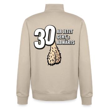 30 ab jetzt gehts abwärts - Geburtstag Geschenk - Unisex Organic Zip Sweatshirt von Stanley/Stella - Cremebeige - Hinten - AI Model Male 185 dark (185cm)