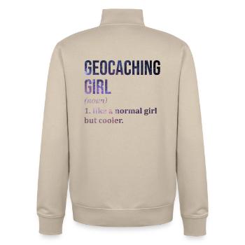 Geocaching - Unisex Organic Zip Sweatshirt von Stanley/Stella - Cremebeige - Hinten - AI Model Male 185 dark (185cm)