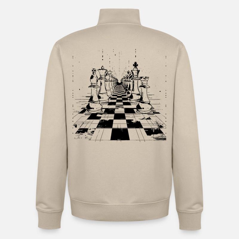 Graphismes d’échecs - Sweat zippé unisexe en coton bio Stanley/Stella - beige crème
