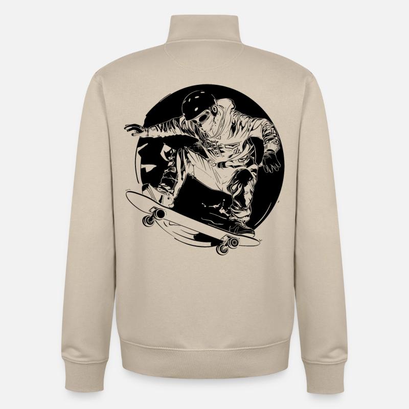 Style bande dessinée skateboarder - Sweat zippé unisexe en coton bio Stanley/Stella - beige crème
