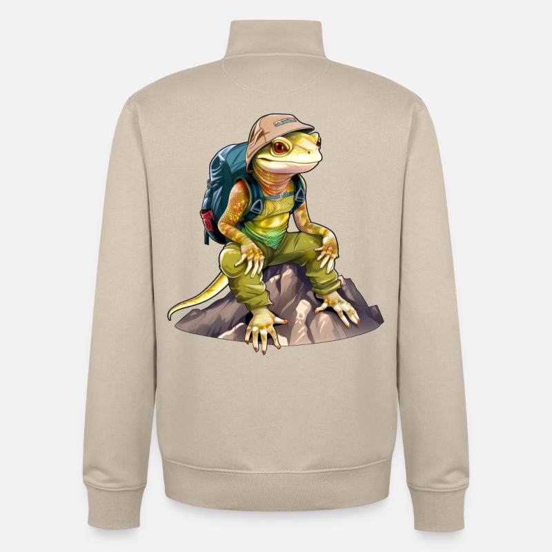 Eidechse Bergsteiger / Wandern Eidechsen - Unisex Organic Zip Sweatshirt von Stanley/Stella - Cremebeige