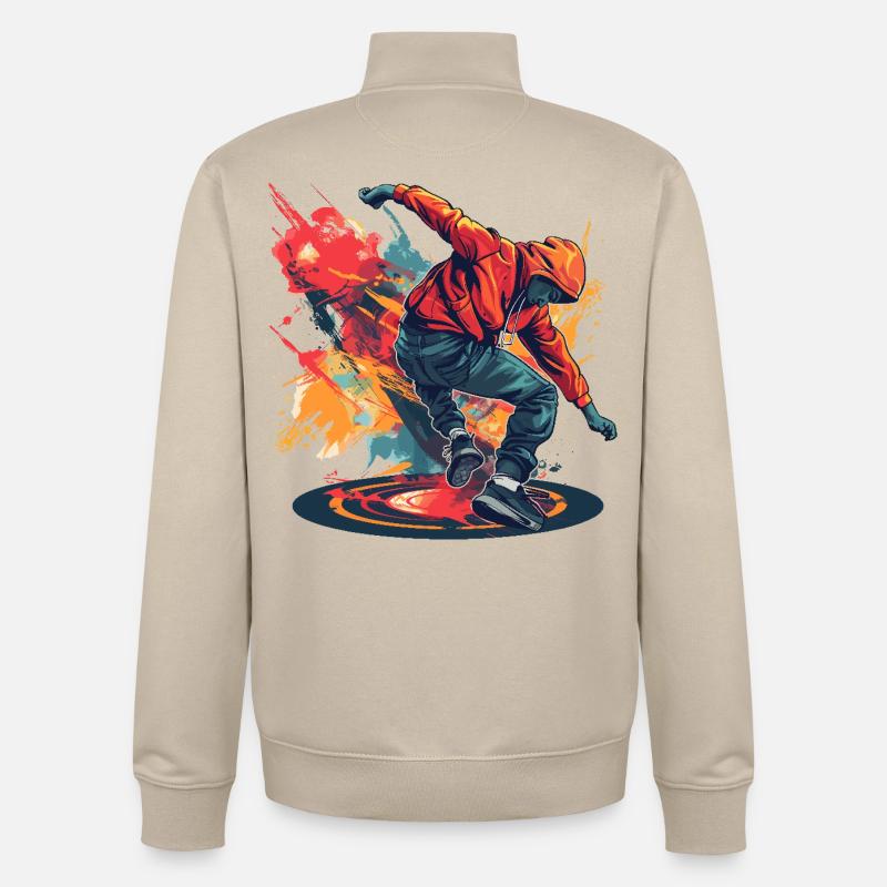 Breakdancer Graffiti - Sweat zippé unisexe en coton bio Stanley/Stella - beige crème