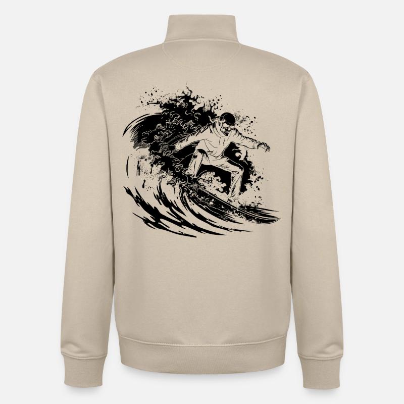 Dessin de squelette de surf - Sweat zippé unisexe en coton bio Stanley/Stella - beige crème