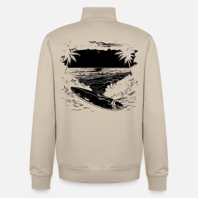 Graphismes de surf - Sweat zippé unisexe en coton bio Stanley/Stella - beige crème