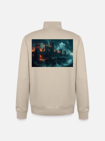 Poster Illustration Medieval Landscape in Ruins - Unisex Organic Zip Sweatshirt by Stanley/Stella - desert dust