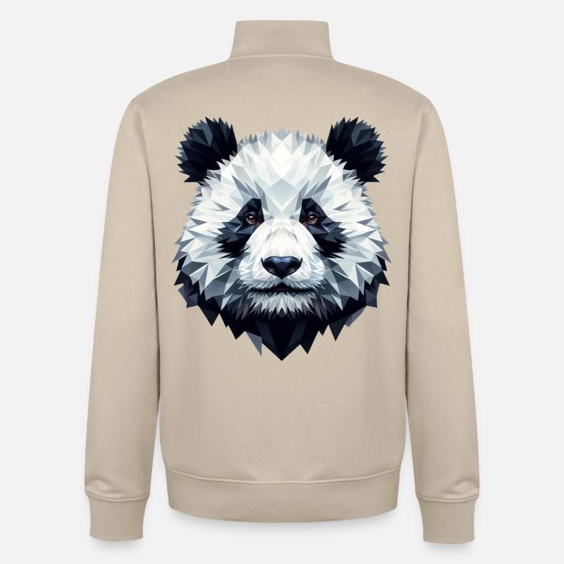 Panda Visage Polygone Art Géométrie - Sweat zippé unisexe en coton bio Stanley/Stella - beige crème