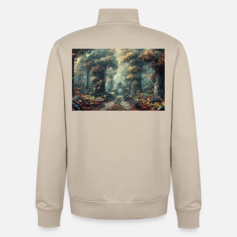 Poster Illustration Paysage de Forêt - Sweat zippé unisexe en coton bio Stanley/Stella - beige crème