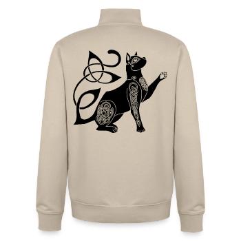 Chat noir celte - Sweat zippé unisexe en coton bio Stanley/Stella - beige crème - Dos - AI Model Male 185 dark (185cm)