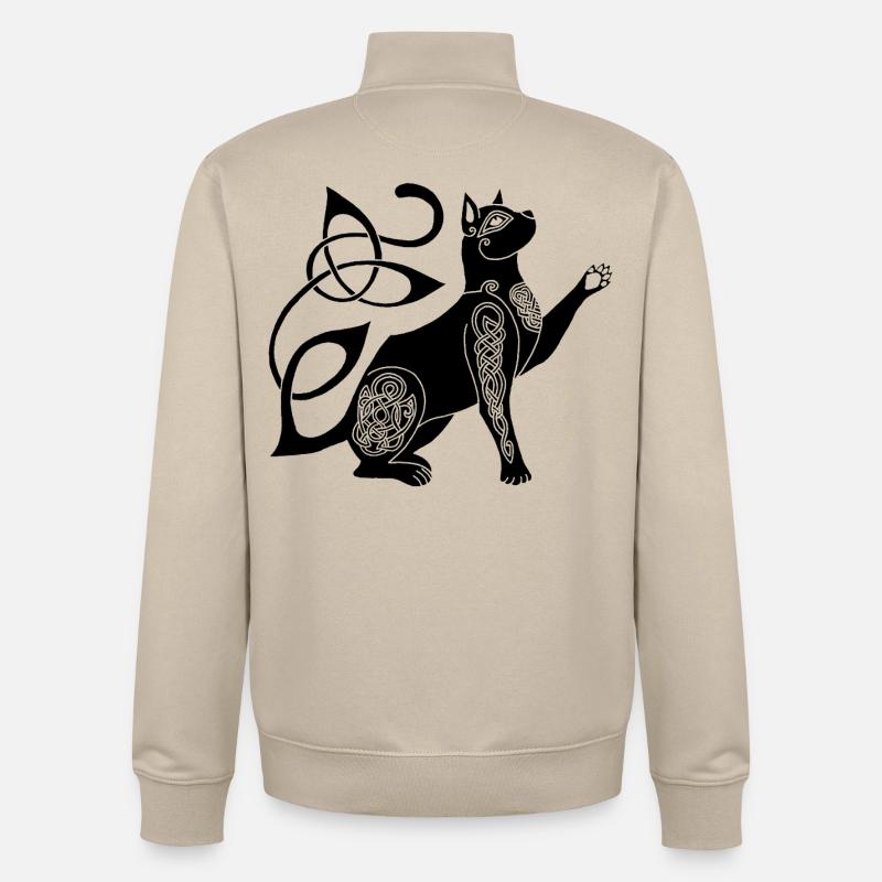 Chat noir celte - Sweat zippé unisexe en coton bio Stanley/Stella - beige crème