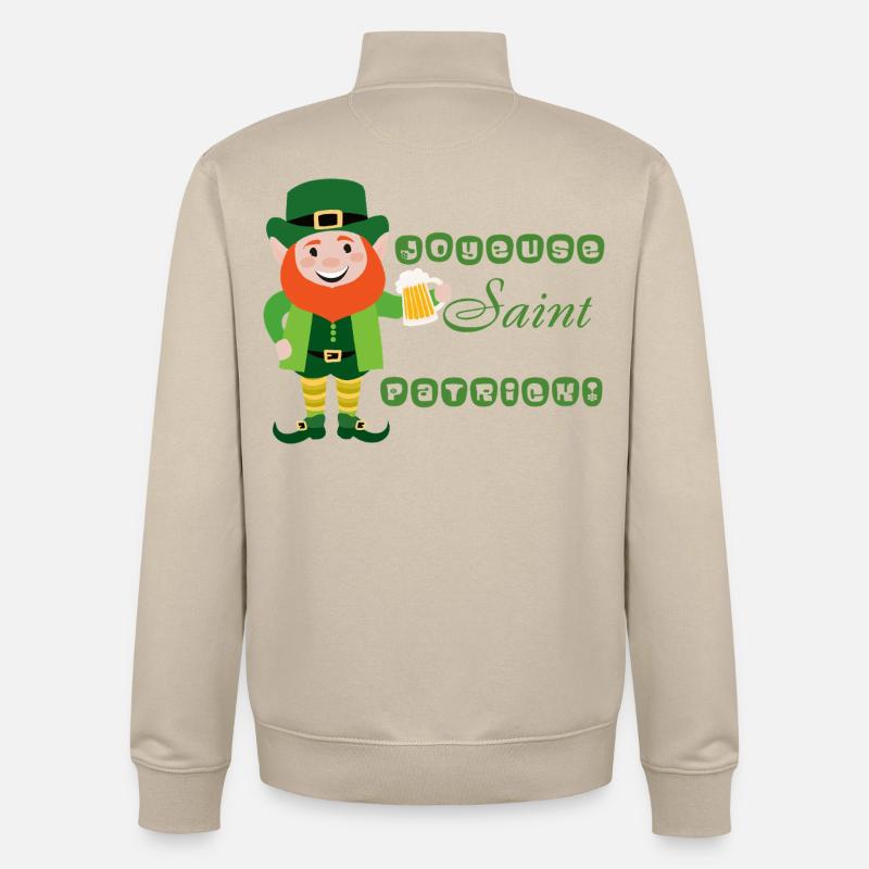 Joyeuse Saint Patrick - Leprechaun Souriant - Sweat zippé unisexe en coton bio Stanley/Stella - beige crème