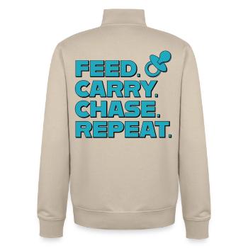 Parentalité – Alimentation, Transport, Chase, Répétition - Sweat zippé unisexe en coton bio Stanley/Stella - beige crème - Dos - AI Model Male 185 dark (185cm)