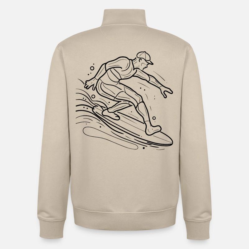 Dessin au trait du surfeur - Sweat zippé unisexe en coton bio Stanley/Stella - beige crème