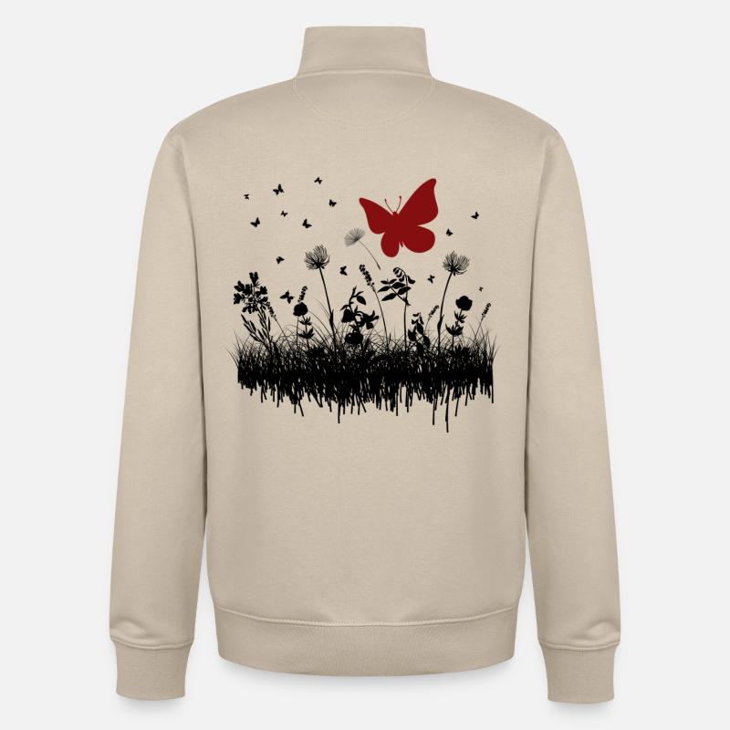 Dessin de papillon avec accent floral - Sweat zippé unisexe en coton bio Stanley/Stella - beige crème