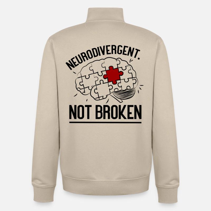 Neurodivergent. Pas cassé - Sweat zippé unisexe en coton bio Stanley/Stella - beige crème