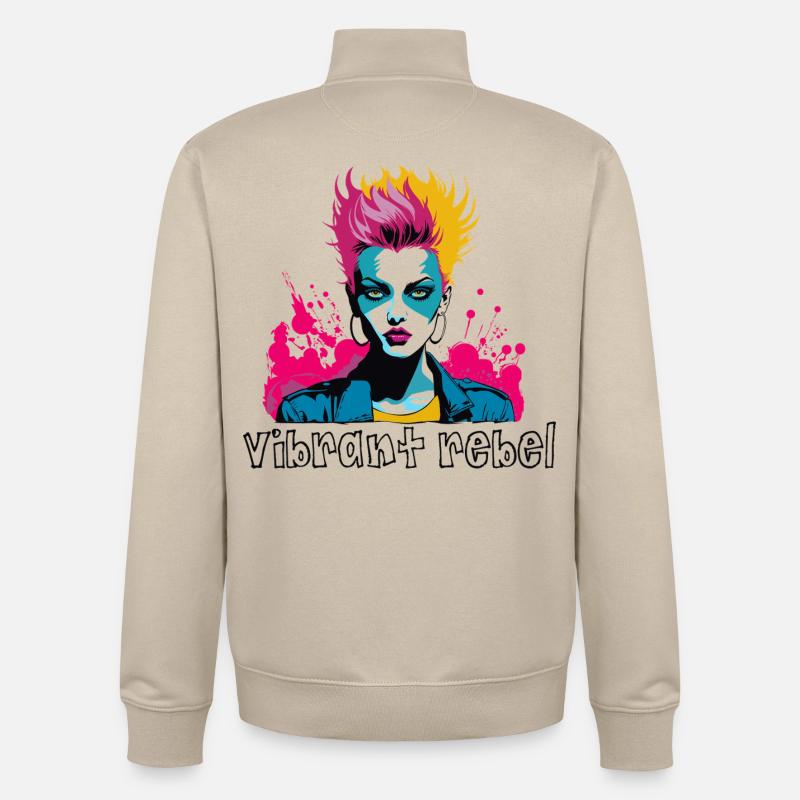 Vibrant rebelle - Portrait Pop Art explosif - Sweat zippé unisexe en coton bio Stanley/Stella - beige crème