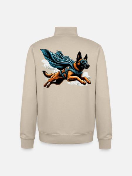 Super Dog Belgian Shepherd Cape Gift - Unisex Organic Zip Sweatshirt by Stanley/Stella - desert dust
