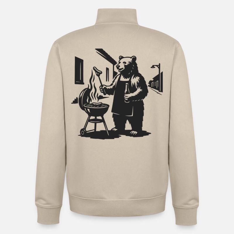 Grill Master Bear - Sweat zippé unisexe en coton bio Stanley/Stella - beige crème