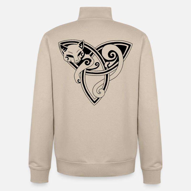 Die keltische Katze ruht (schwarz) - Unisex Organic Zip Sweatshirt von Stanley/Stella - Cremebeige
