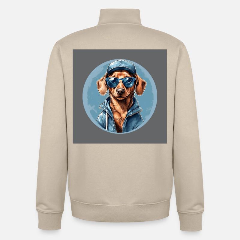Teckel Teckel avec lunettes de soleil et sweat à capuche - Sweat zippé unisexe en coton bio Stanley/Stella - beige crème
