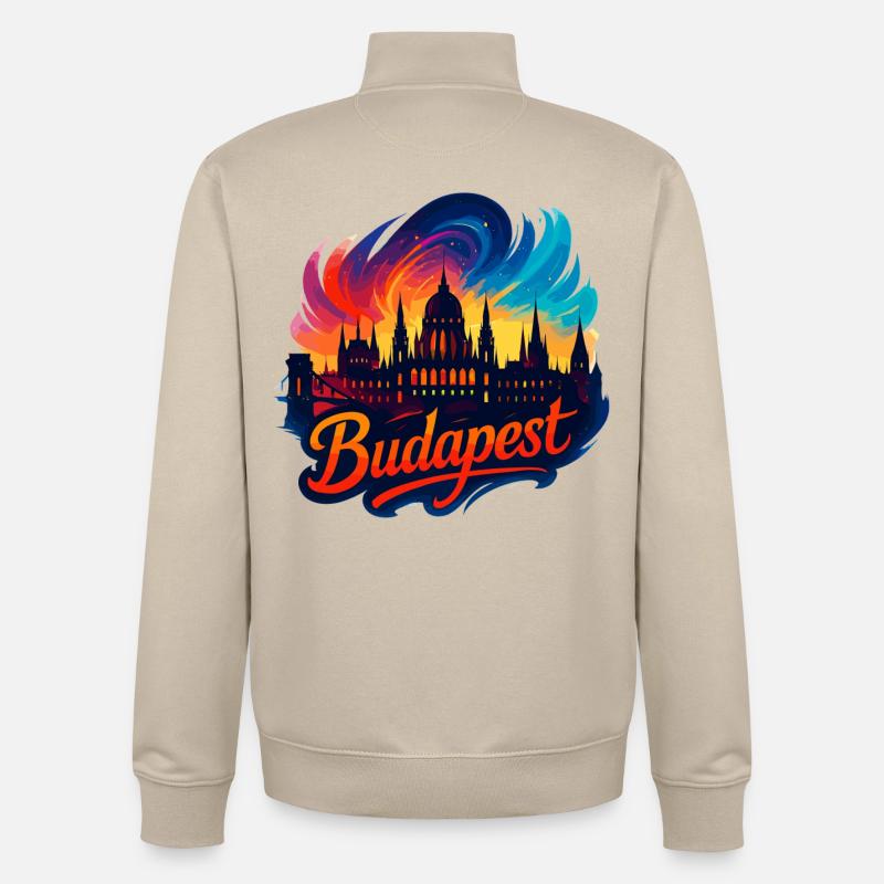 Budapest Capitale Hongrie Silhouette Cadeau - Sweat zippé unisexe en coton bio Stanley/Stella - beige crème