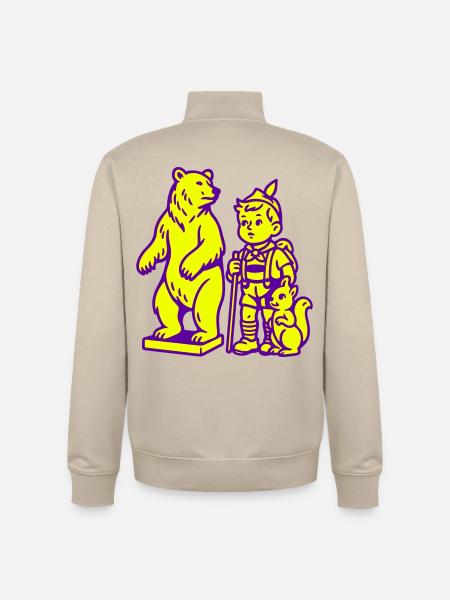 Pop Art-stilleben med bjørn, gutt og ekorn - Unisex genser med glidelås i økologisk bomull Stanley/Stella - krembeige