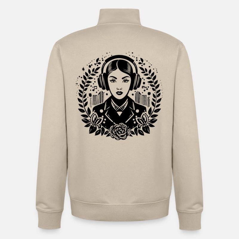 Träumerin Traum Gedanke – Frau, Kopfhörer, Blick - Unisex Organic Zip Sweatshirt von Stanley/Stella - Cremebeige