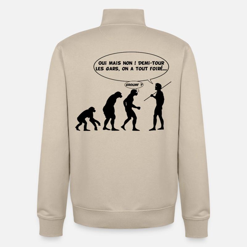 Erreur d'évolution (noir) - Sweat zippé unisexe en coton bio Stanley/Stella - beige crème