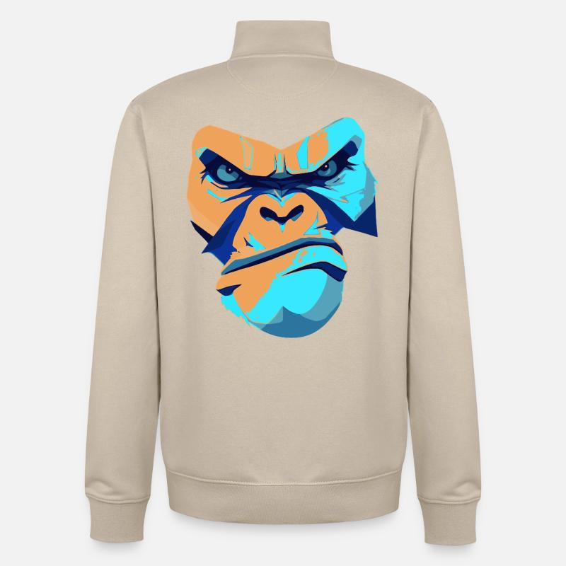 Untamed Gorilla Blue Front Print - Unisex Organic Zip Sweatshirt by Stanley/Stella - desert dust