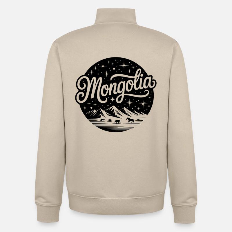 Mongolie - Conception de souvenirs - Sweat zippé unisexe en coton bio Stanley/Stella - beige crème