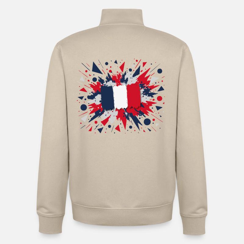 Drapeau Français Peinture Éclaboussures Design - Sweat zippé unisexe en coton bio Stanley/Stella - beige crème